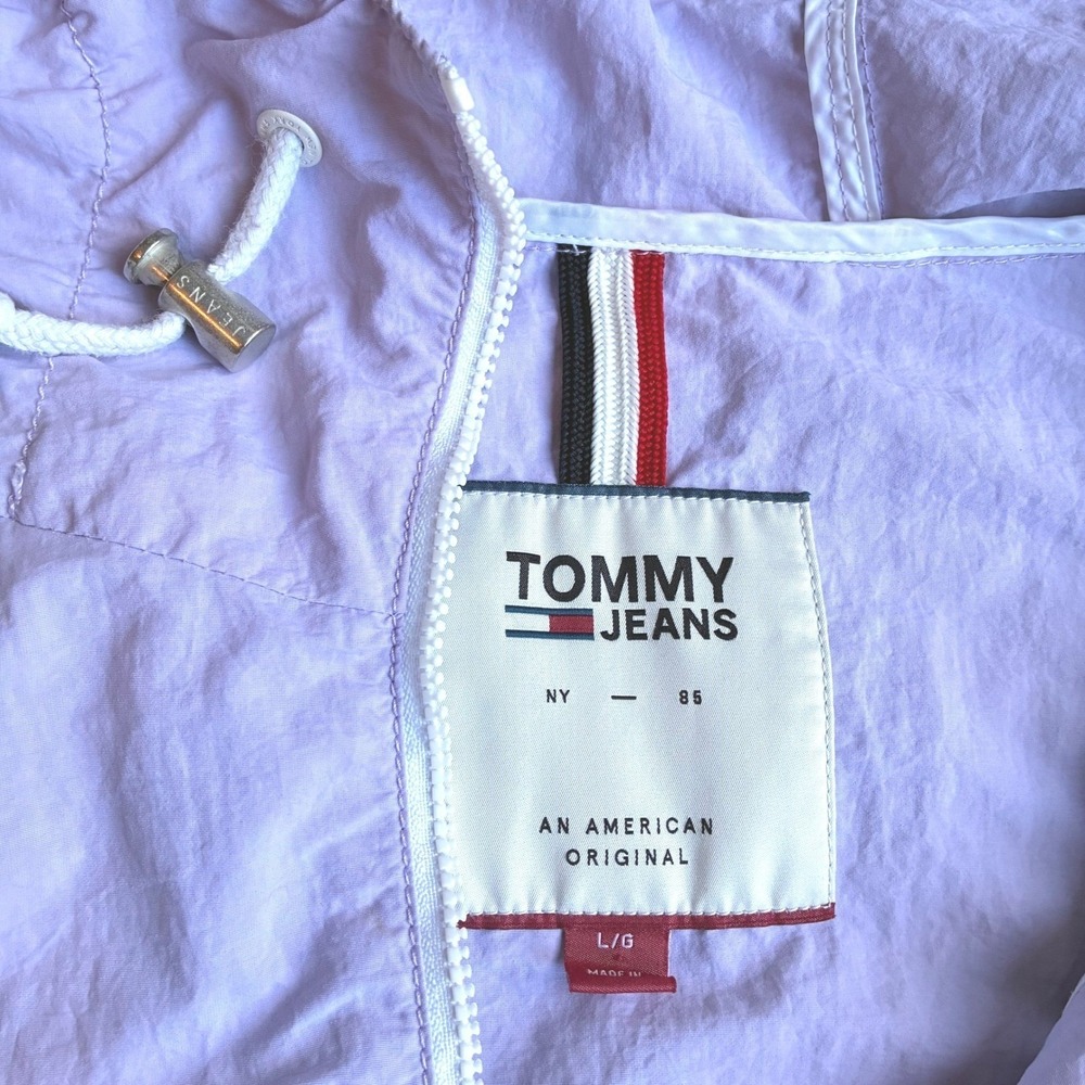 Tommy Jeans Colorblock Anorak Jacket Hooded Windbreaker Retro Blue Womens Large - Picture 6 of 7